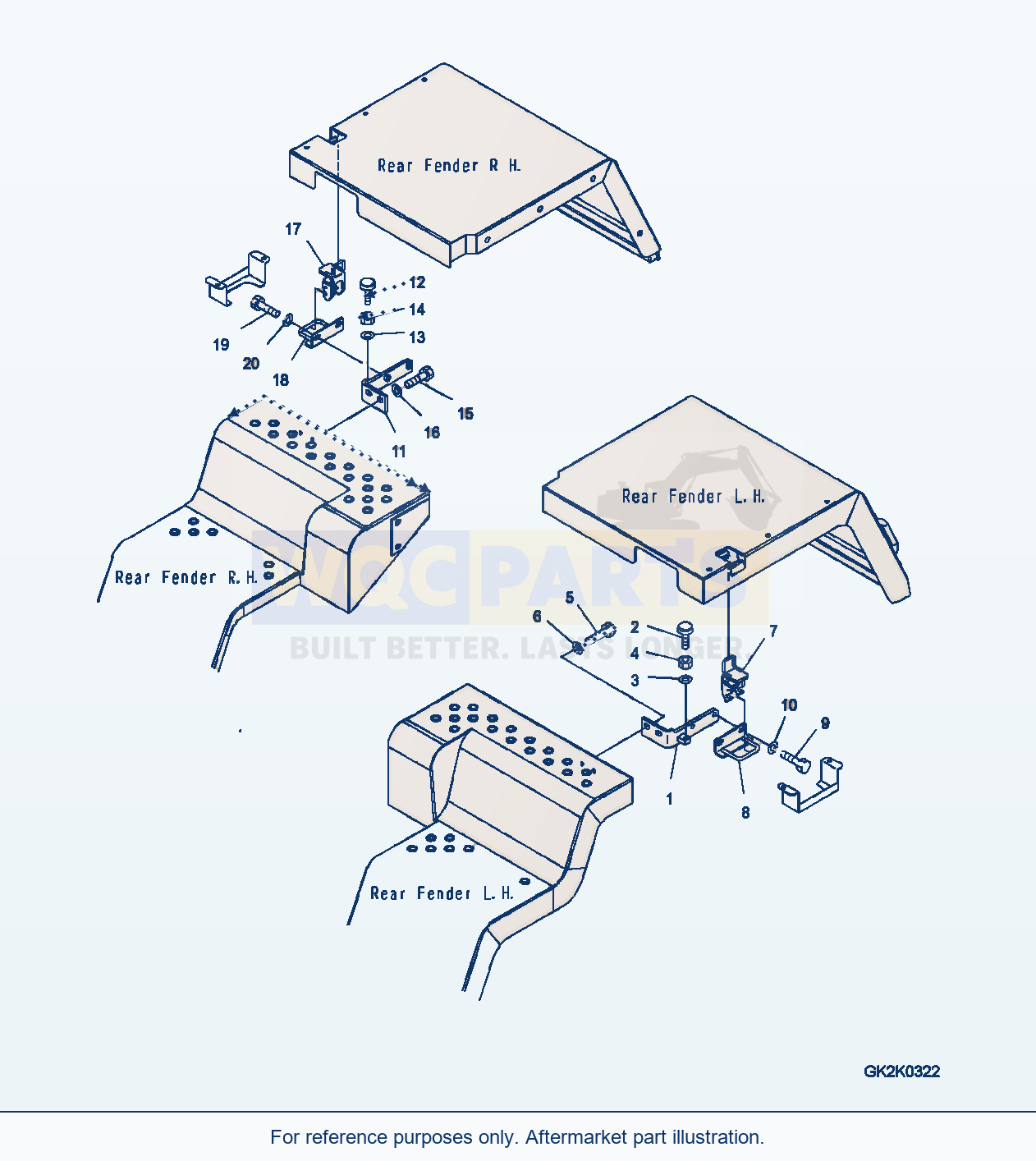 Komatsu WA320-6 Rear Fender, For Full Fender, Hook And Dovetail parts diagram