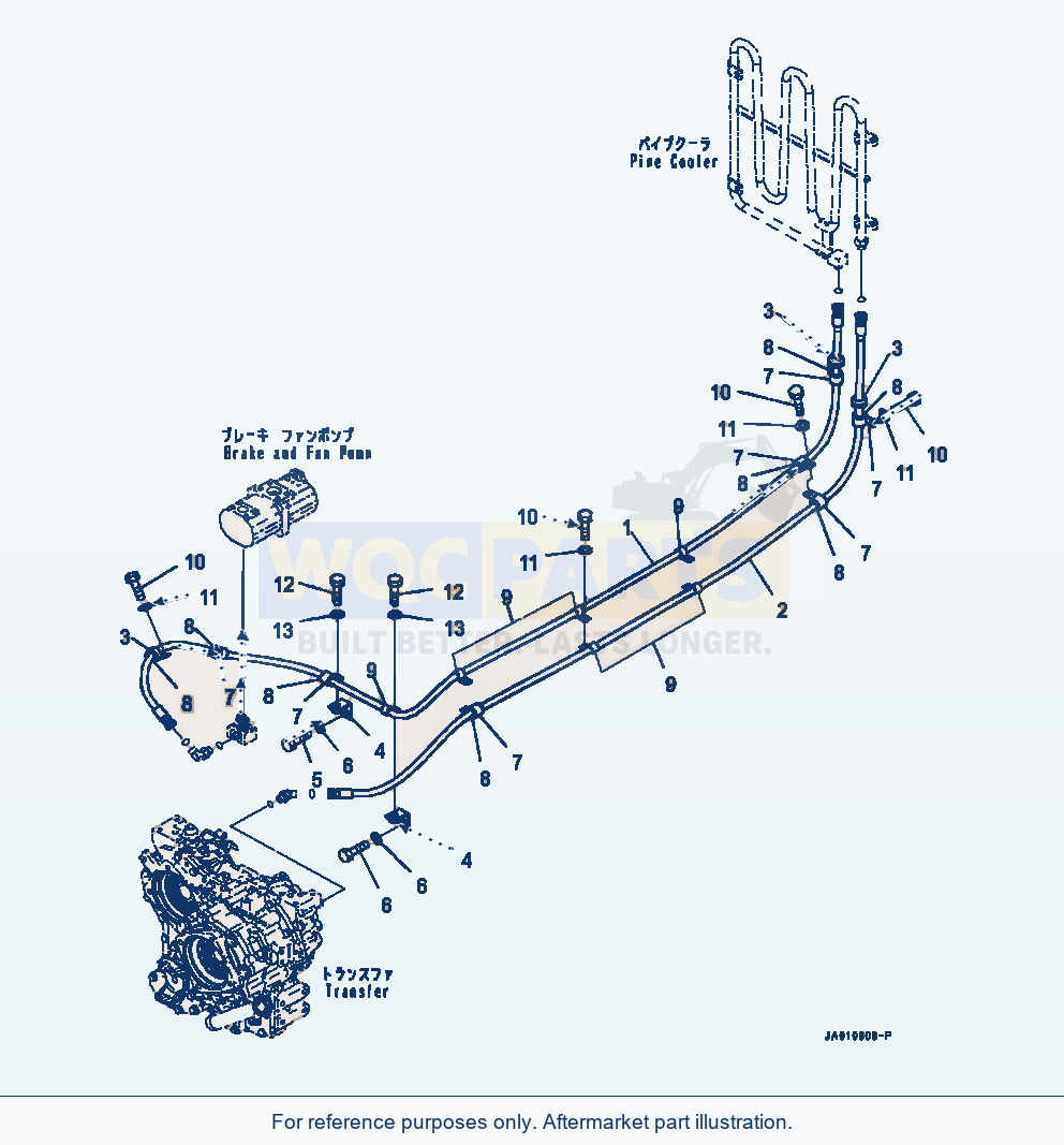 Komatsu WA320-7 Power Train Oil Cooler Piping parts diagram