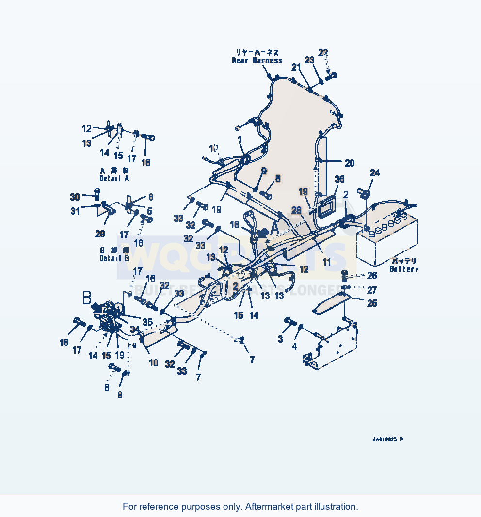 Komatsu WA320-7 Wiring Harness Rear Mounting Hardware parts diagram