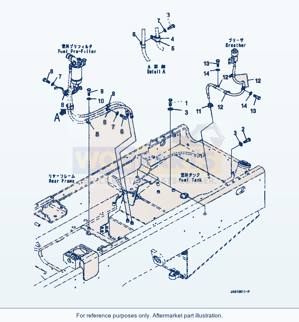 Komatsu WA320-7 Fuel Tank Fuel Lines Mounting parts diagram
