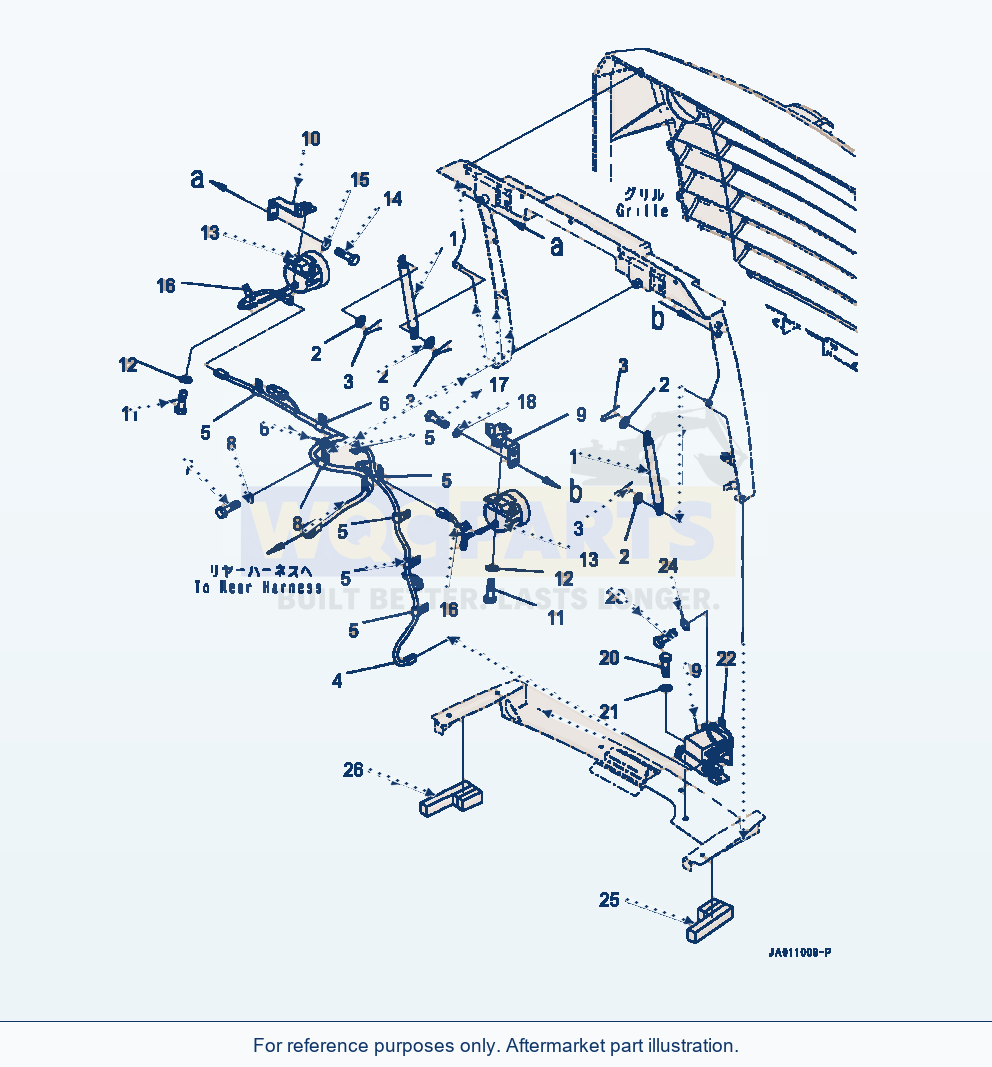 Komatsu WA320-7 Engine Hood Radiator Grille Wiring Harness parts diagram