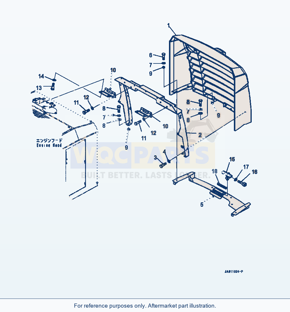 Komatsu WA320-7 Engine Hood Radiator Grille parts diagram