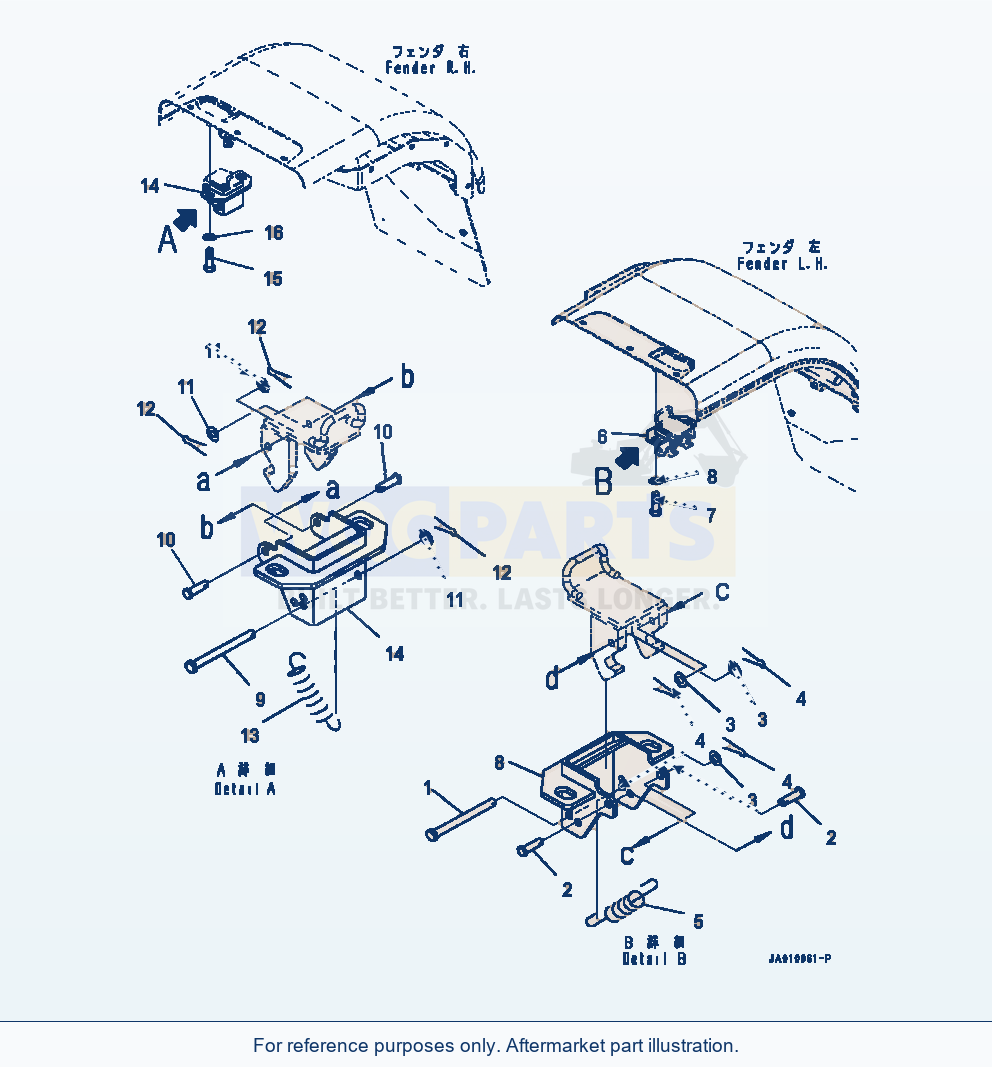 Komatsu WA320-7 Rear Fender With Rear Full Fender, Cover Lock parts diagram