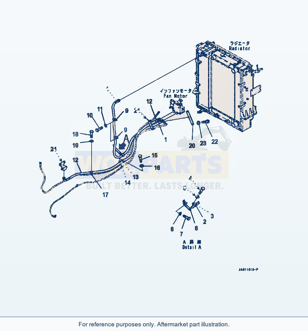 Komatsu WA320-7 Cooling Fan Drive Piping Radiator To Fan Motor parts diagram