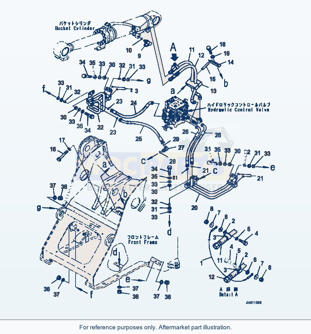 Komatsu WA320-7 Hydraulic Piping Bucket Cylinder Lines parts diagram