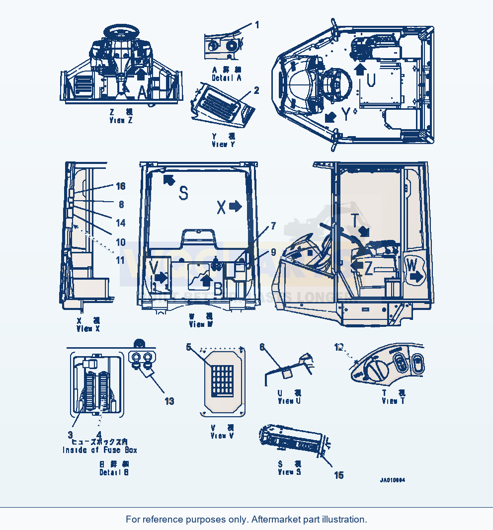 Komatsu WA320-7 Marks And Plates Cab Interior Decals parts diagram