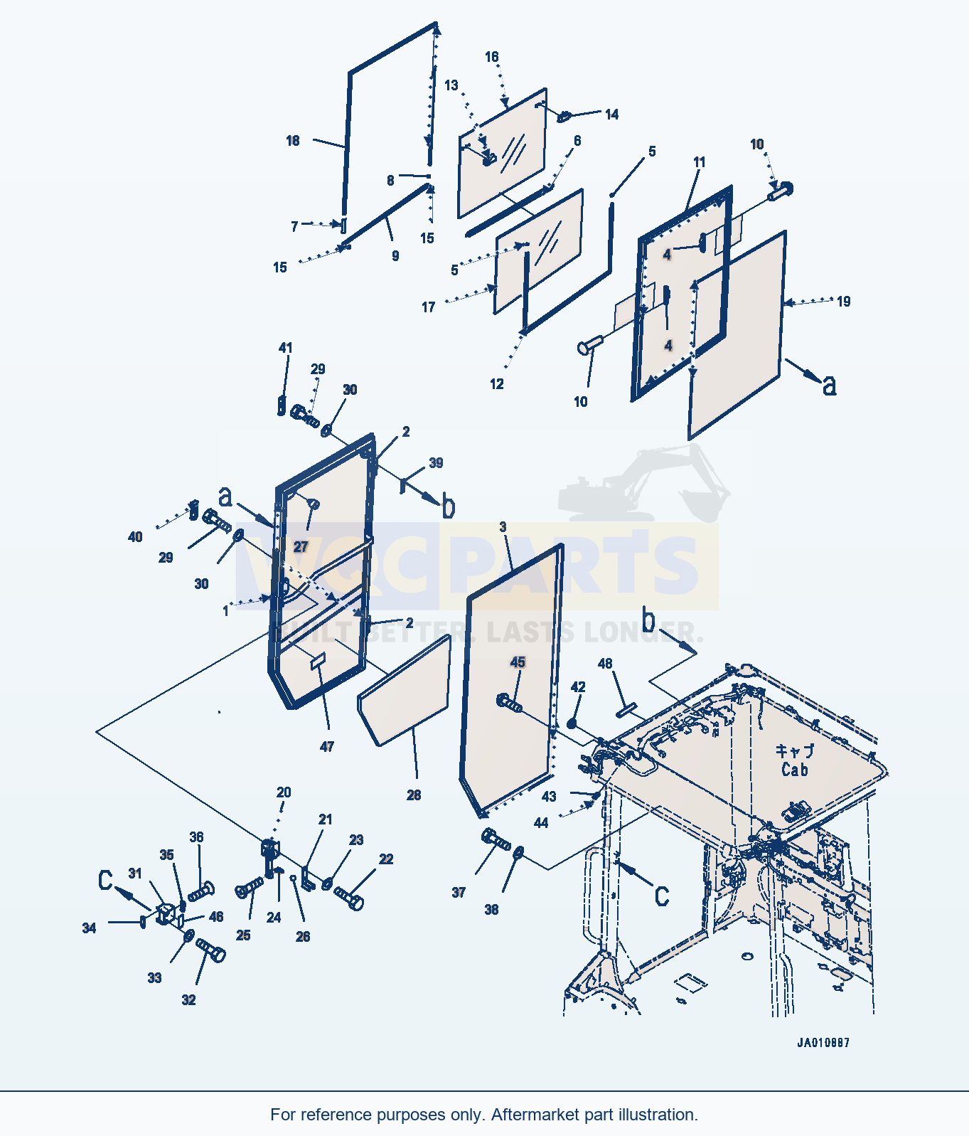 Komatsu WA320-7 Rops Cab, Door, R.H. (#80001-) parts diagram