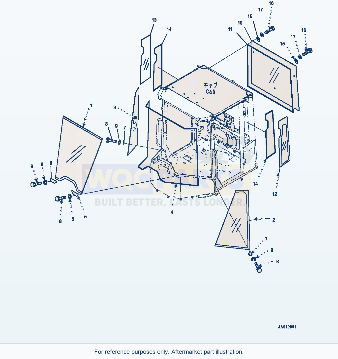 Komatsu WA320-7 Rops Cab, Glass Window (#80001-) parts diagram