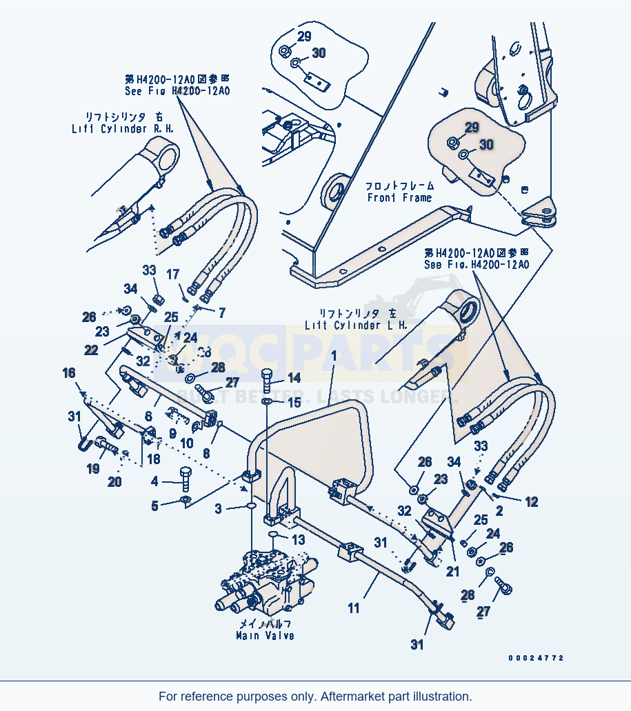 Komatsu WA320L-5 Hydraulic Piping (Lift Cylinder Line) parts diagram