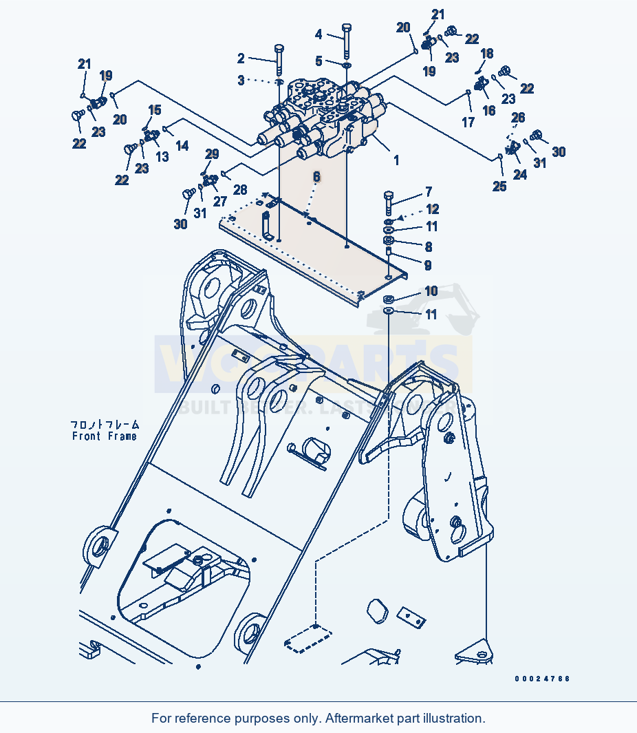 Komatsu WA320L-5 Main Valve (3-Spool Valve) parts diagram