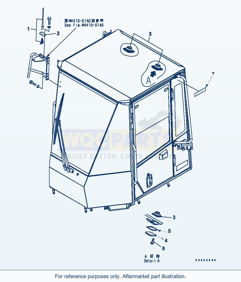 Komatsu WA320L-5 Rops Cab (Antenna, Speaker) parts diagram