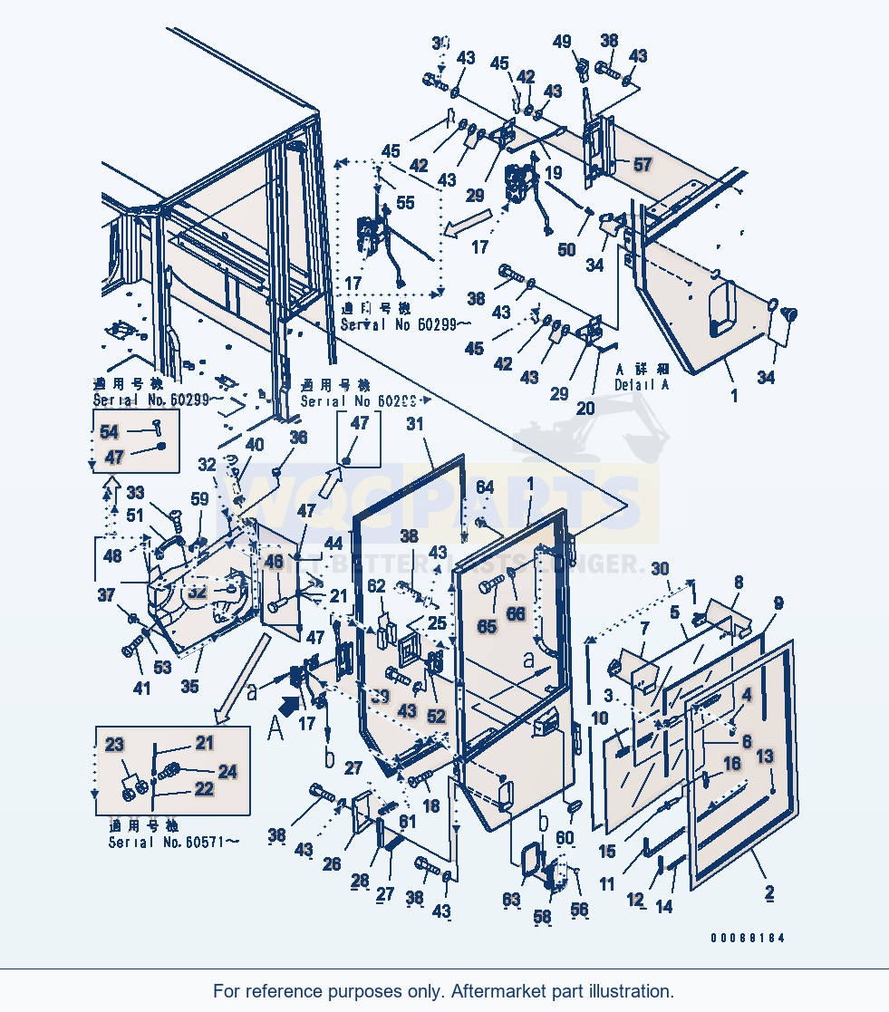 Komatsu WA320L-5 Rops Cab (Door L.H.) parts diagram
