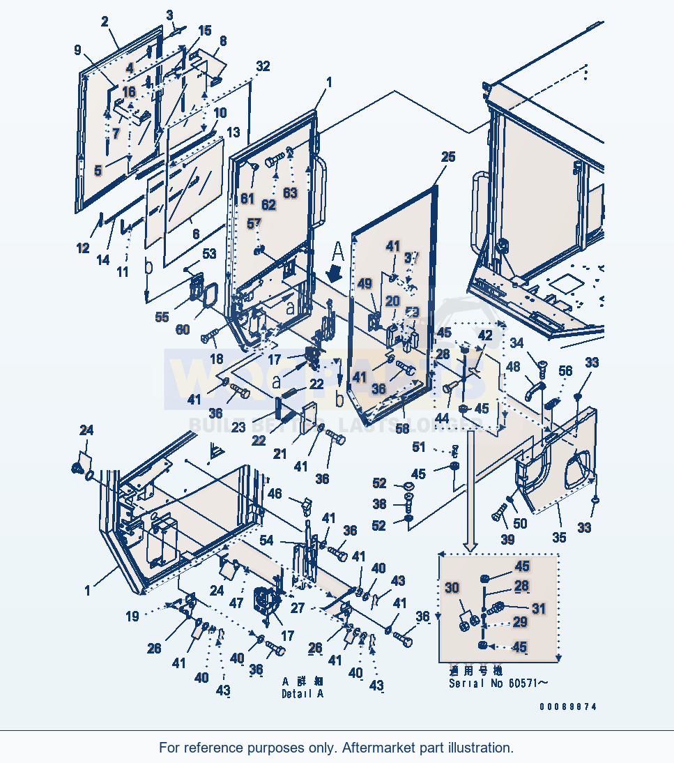 Komatsu WA320L-5 Rops Cab (Door R.H.) parts diagram
