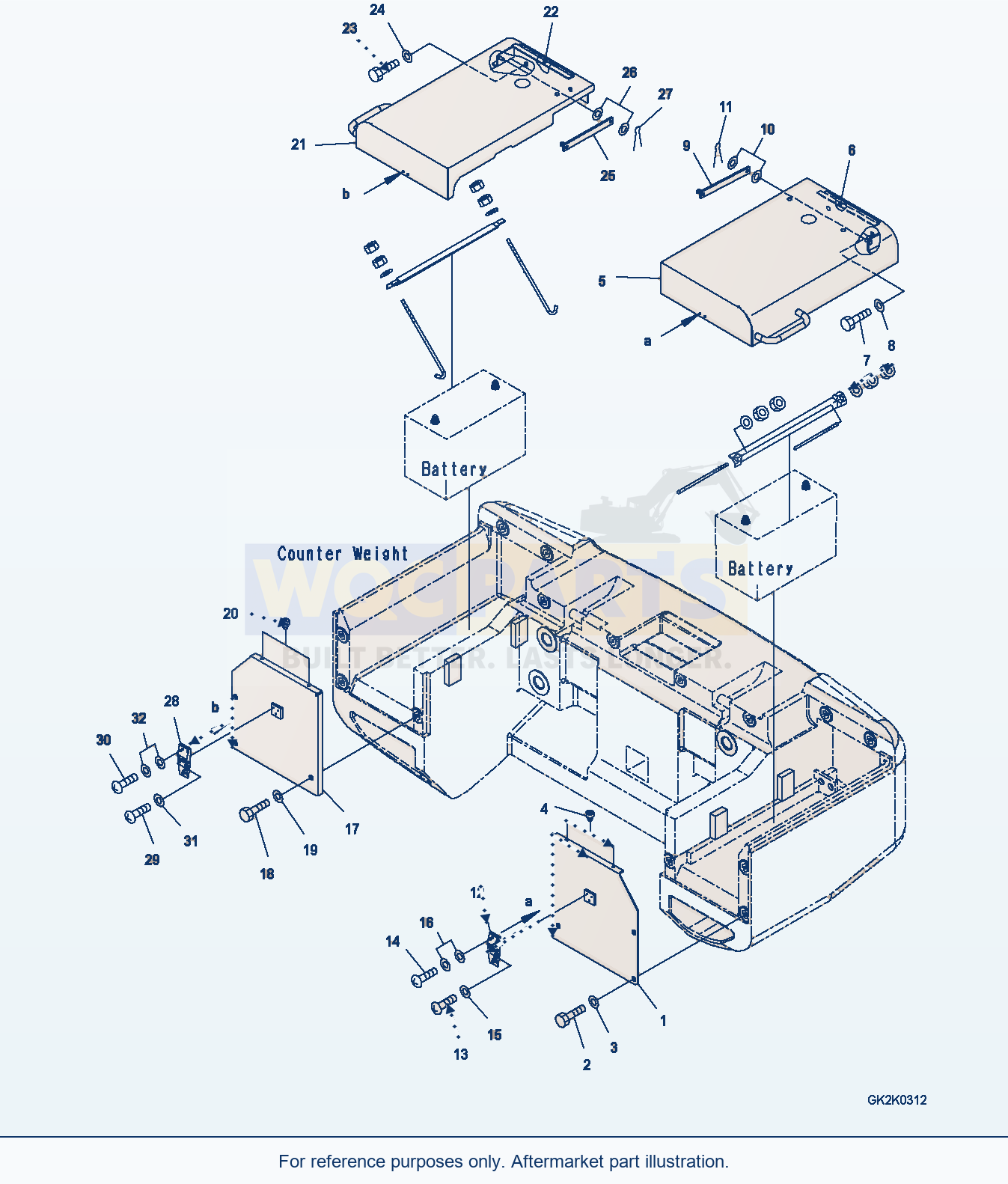 Komatsu WA320PZ-6 Battery Case (Battery Box) Serial H00051 - UP parts diagram