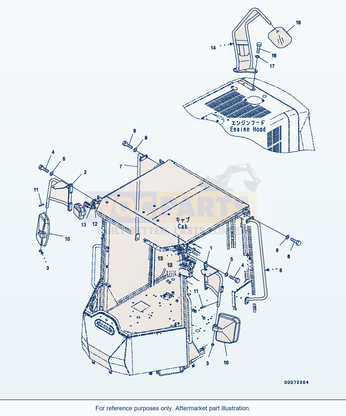 Komatsu WA320PZ-6 Rear Under View Mirror, For Cab (#70452-) parts diagram