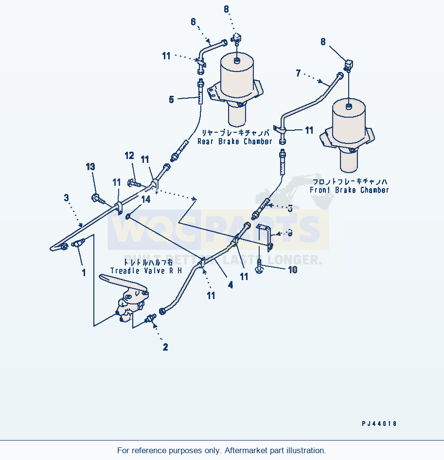 Komatsu WA380-1 Air Piping (Treadle Valve To Chamber)(#20001-) parts diagram