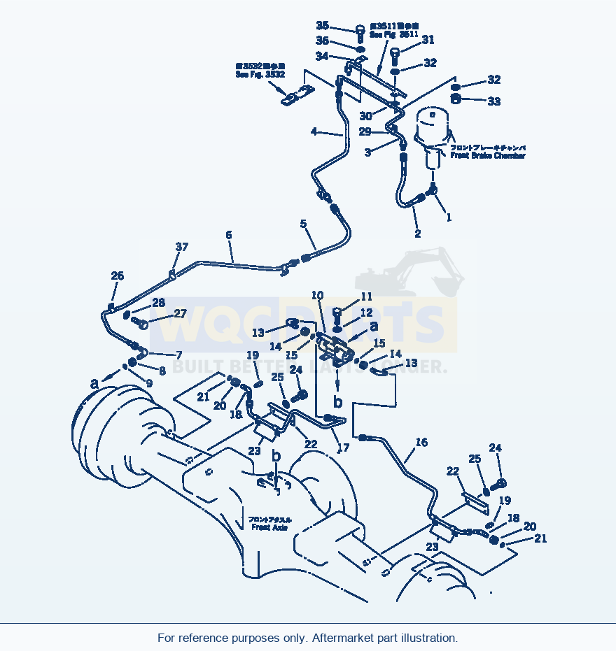 Komatsu WA380-1 Brake Oil Piping (Front Brake)(#10001-19999) parts diagram