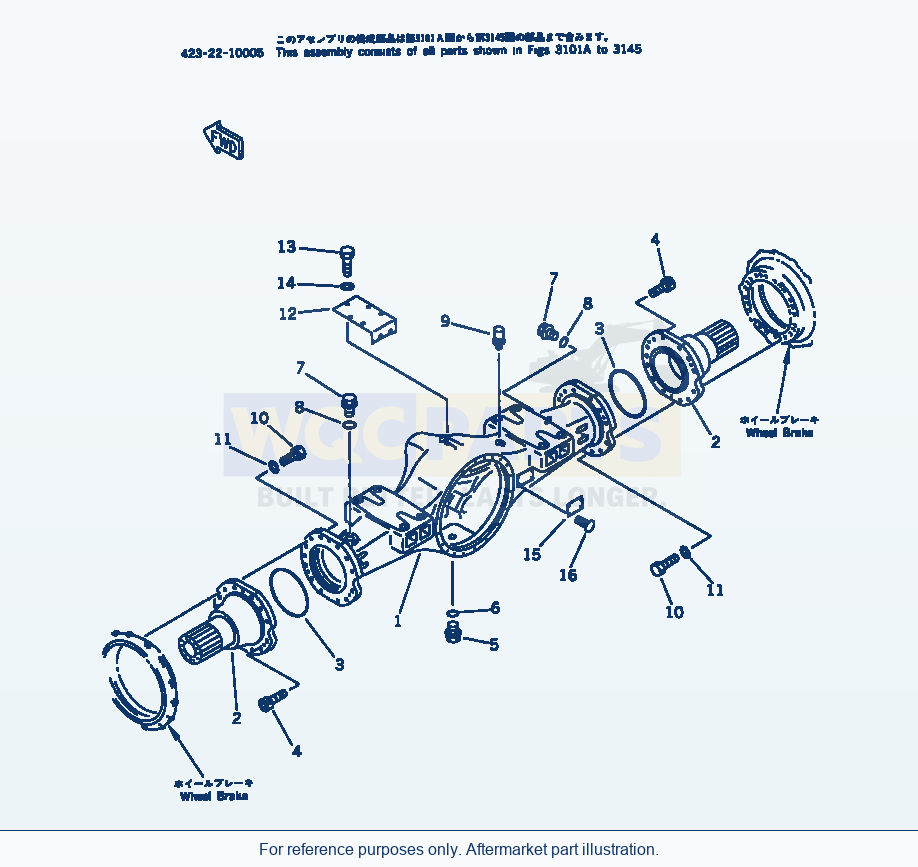 Komatsu WA380-1 Front Axle Housing(#20001-) parts diagram