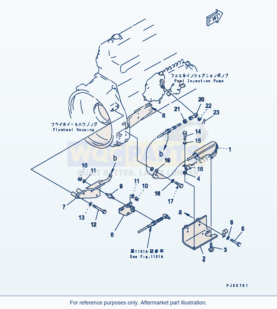 Komatsu WA380-1 Engine Stop Motor And Mounting parts diagram
