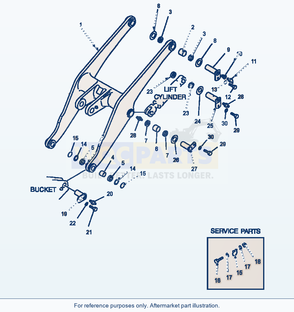 Komatsu WA380-1LC Fig No. 7002 Lift Arm Hi-Lift Boom parts diagram