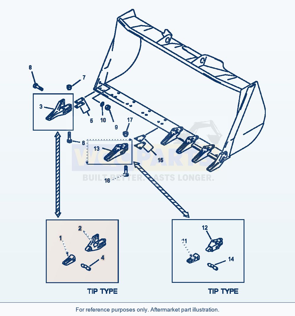 Komatsu WA380-1LC Fig No. 7401 Bucket Teeth Komatsu parts diagram