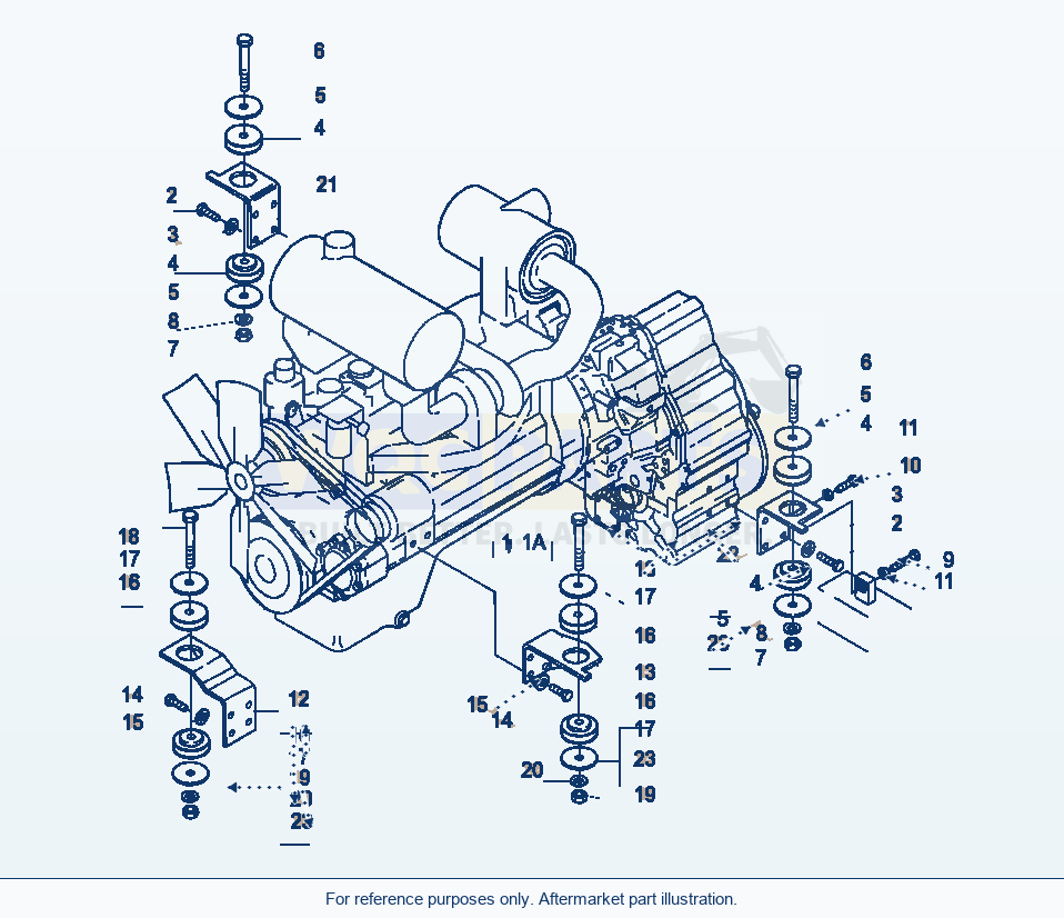 Komatsu WA380-3 Engine, Engine Mounting parts diagram