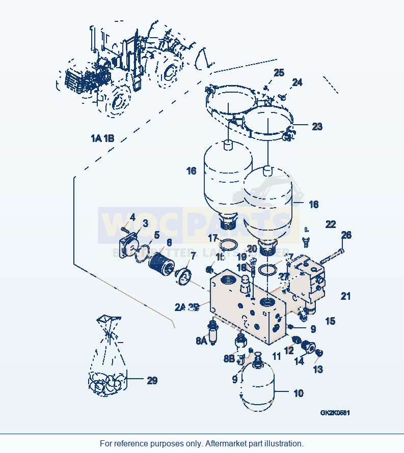 Komatsu WA380-3 Brake System, Pressure Tank (Gk2K0581) parts diagram