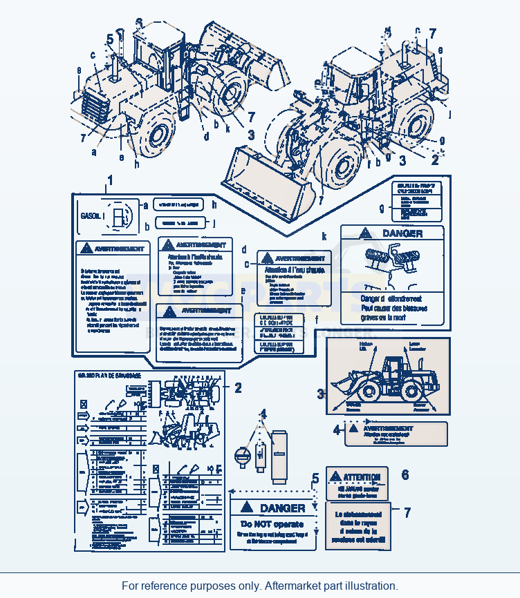 Komatsu WA380-3 Decals, French parts diagram