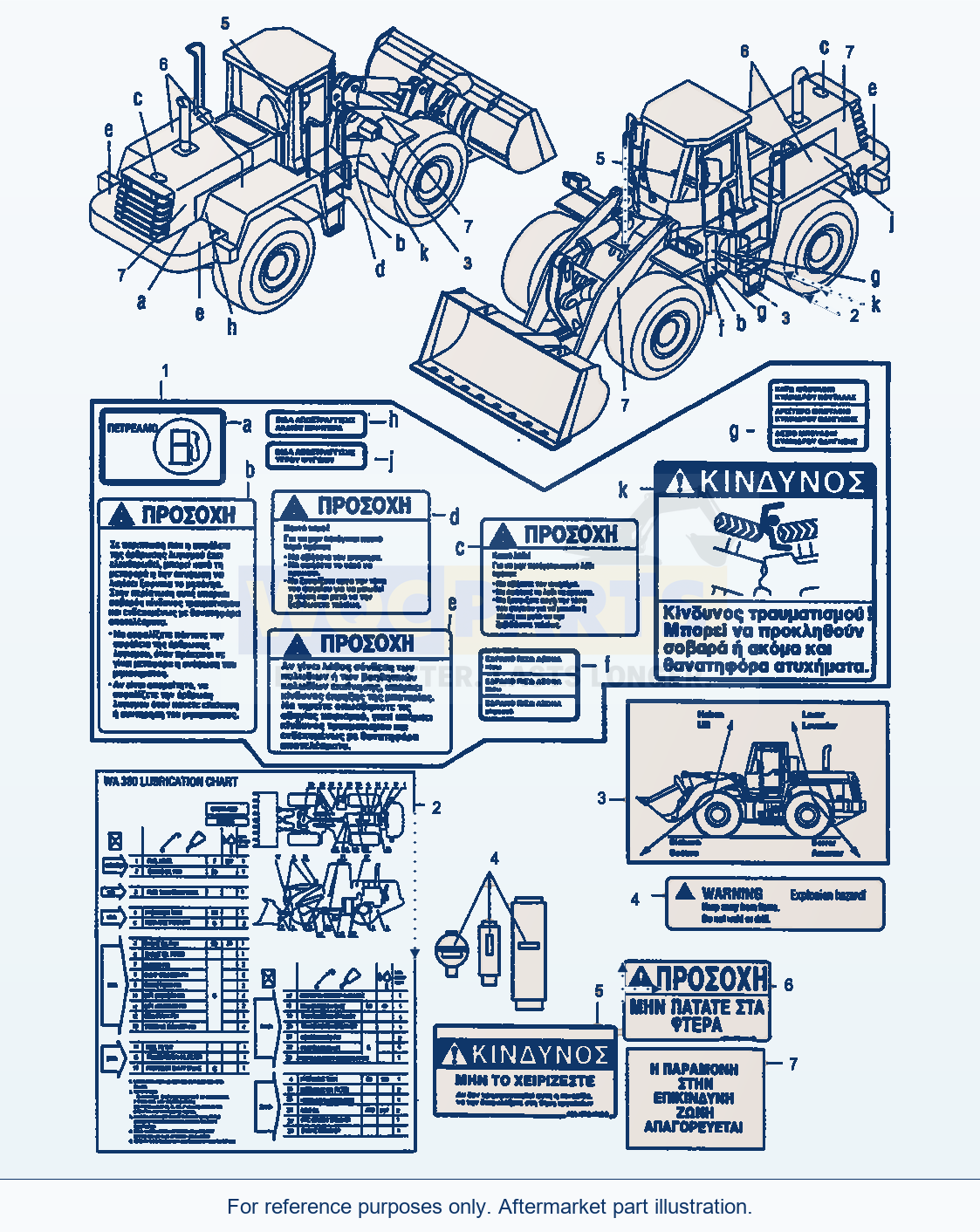 Komatsu WA380-3 Decals, Greek parts diagram