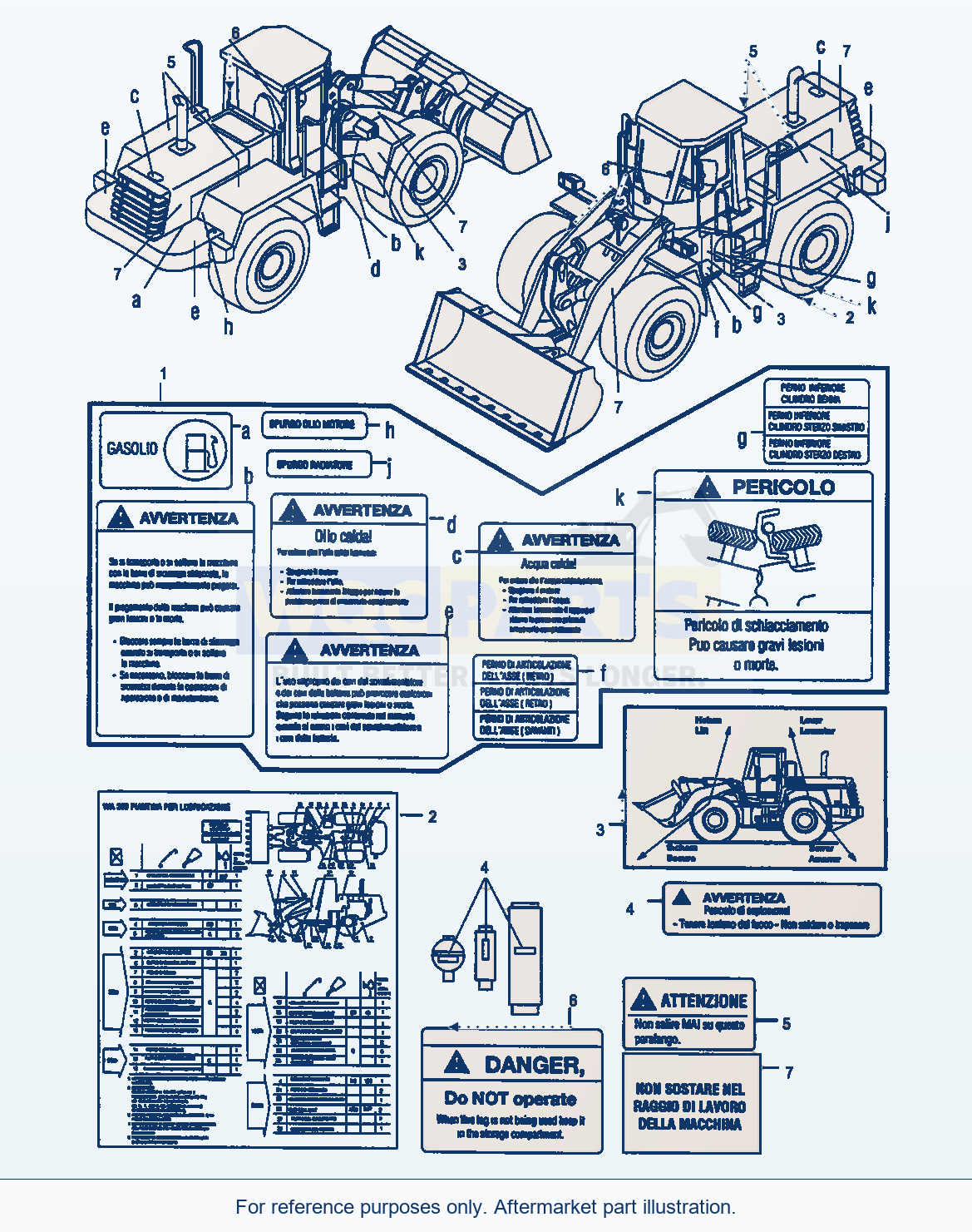 Komatsu WA380-3 Decals, Italian parts diagram