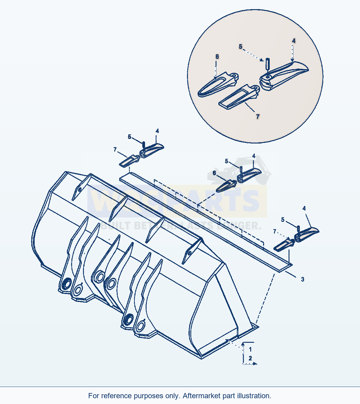 Komatsu WA380-3 Bucket parts diagram