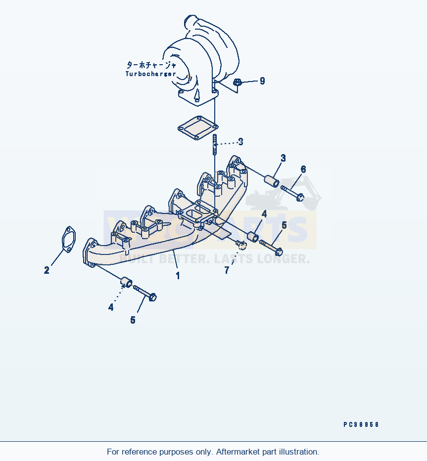 Komatsu WA380-3 Exhaust Manifold(#15882-) Serial 53001-UP parts diagram