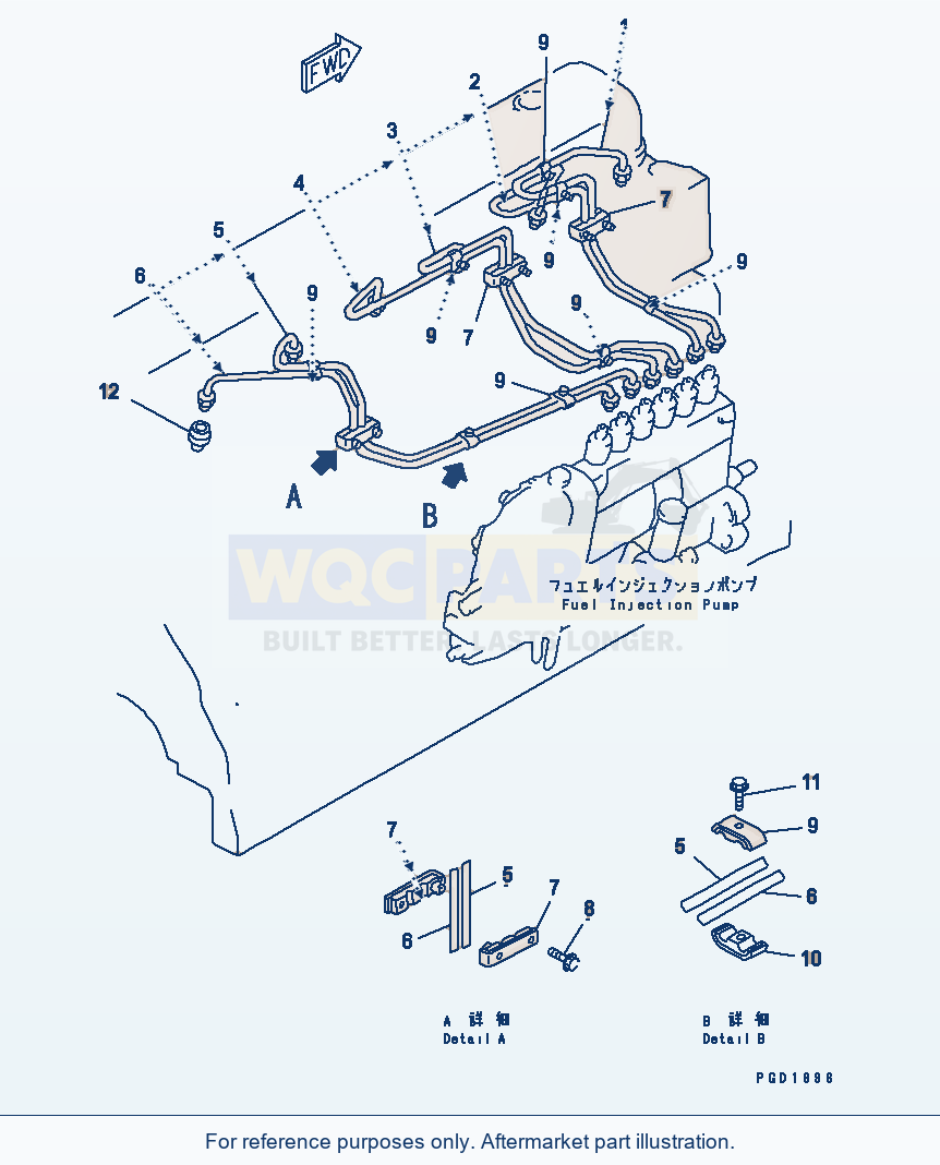 Komatsu WA380-3 Fuel Injection Pump Piping Serial 53001-UP parts diagram