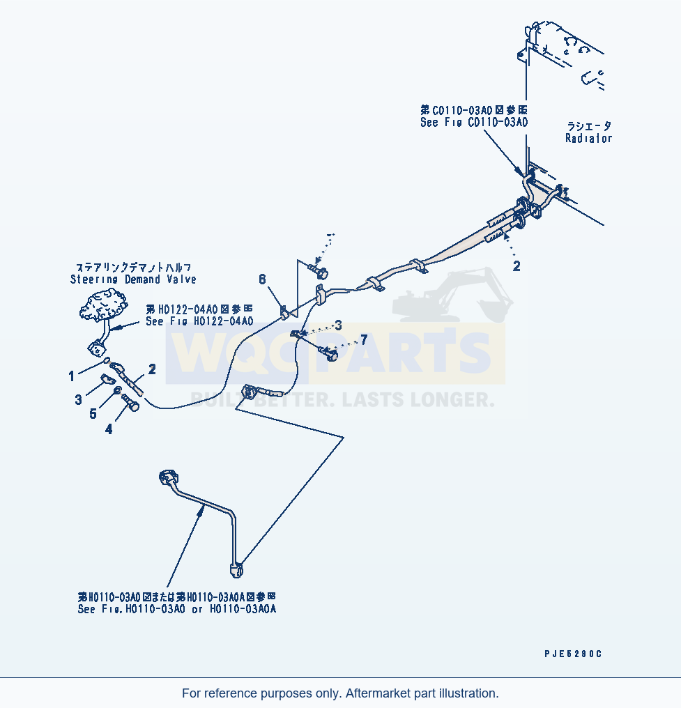 Komatsu WA380-3 Hydraulic Piping (Steering Oil Cooler Line) parts diagram