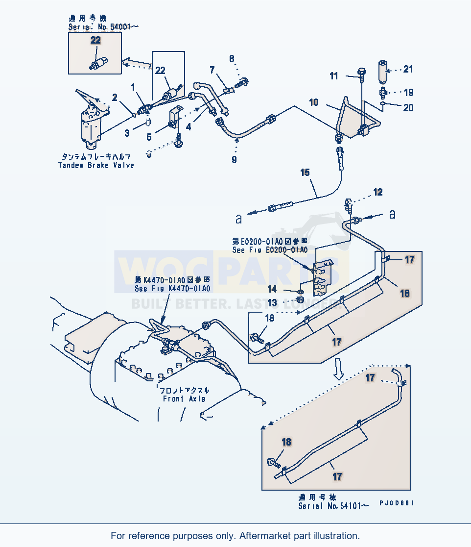 Komatsu WA380-3 Brake Control (Front Brake Line) parts diagram