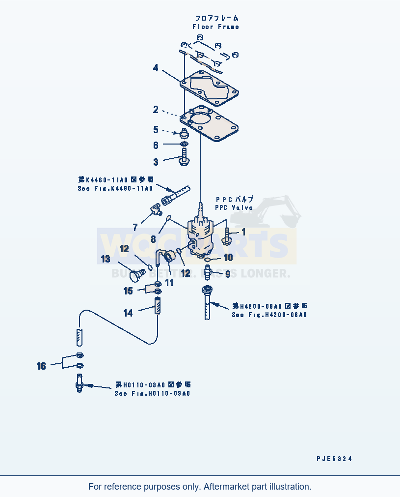 Komatsu WA380-3 Floor (P.P.C. Valve Line)(#53001-54100) parts diagram