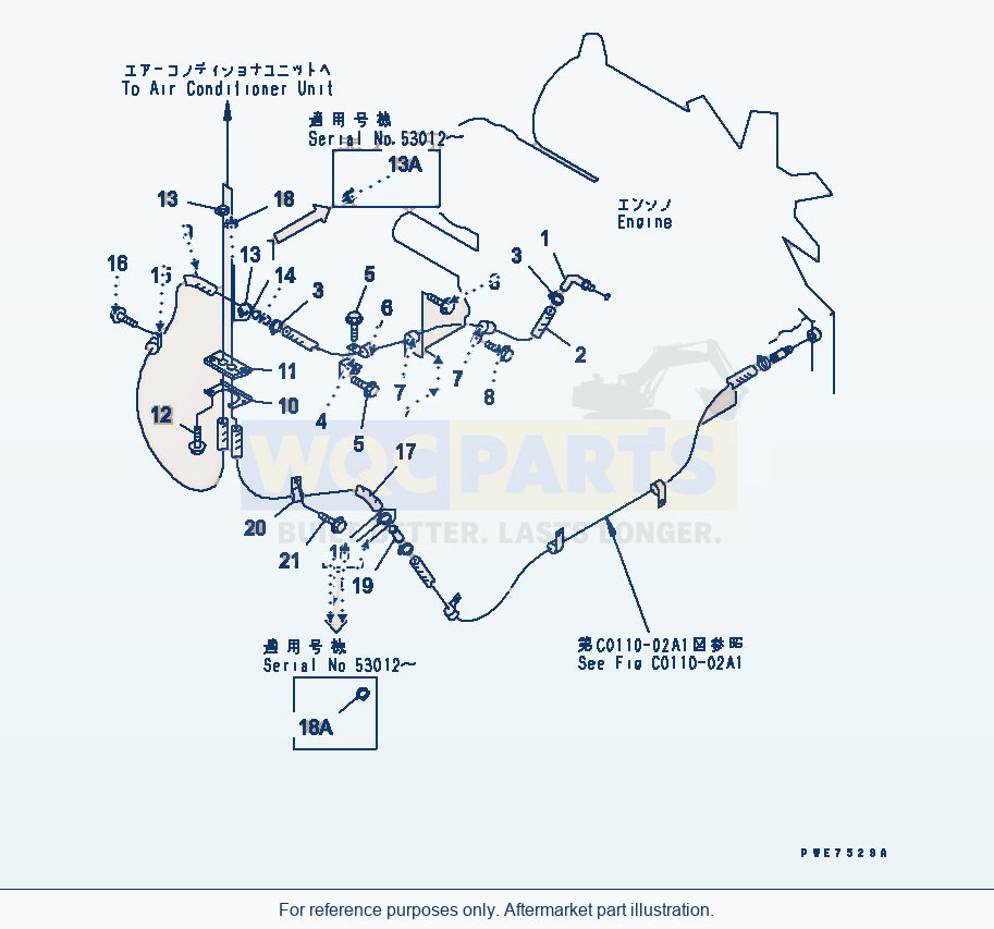 Komatsu WA380-3 Heater Piping parts diagram