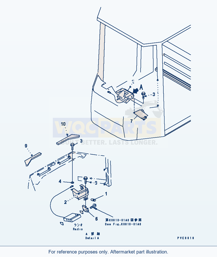 Komatsu WA380-3 Rops Cab (Cigar Lighter And Radio Bracket) parts diagram