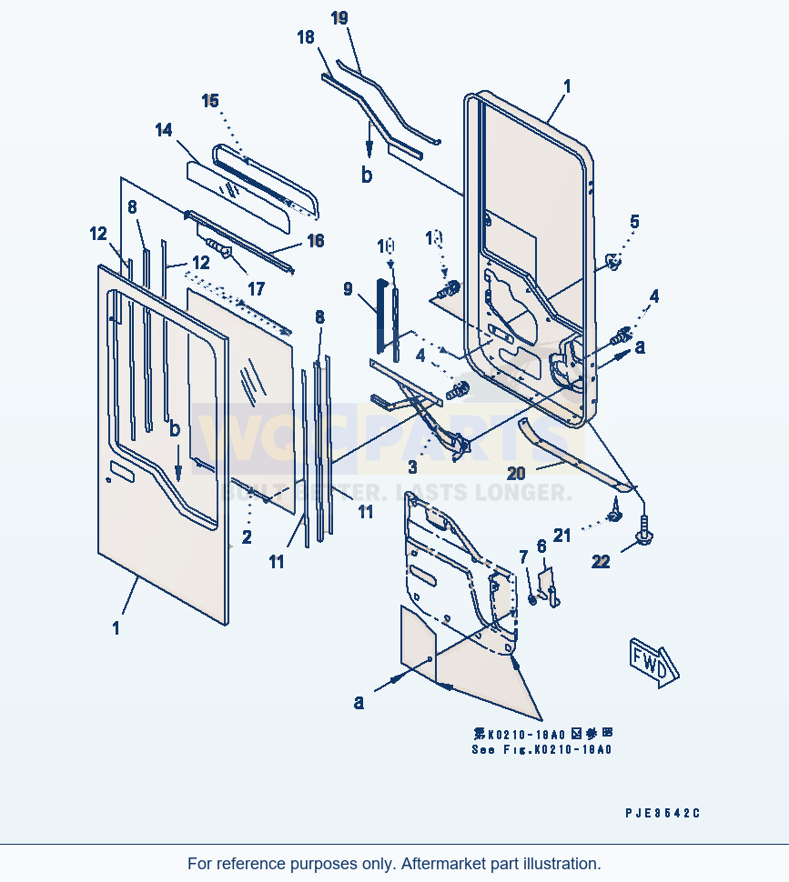 Komatsu WA380-3 Rops Cab (Door, R.H.) parts diagram