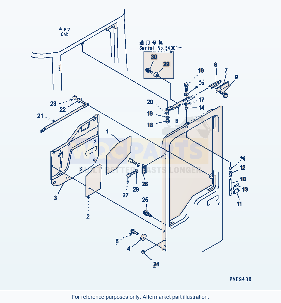 Komatsu WA380-3 Rops Cab (Door Related Parts, L.H.) parts diagram