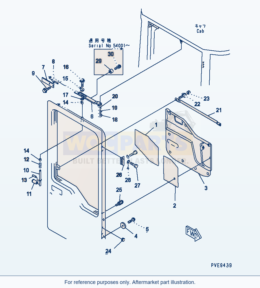 Komatsu WA380-3 Rops Cab (Door Related Parts, R.H.) parts diagram