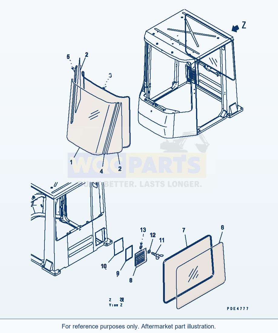 Komatsu WA380-3 Rops Cab (Window)(#53001-53999) parts diagram