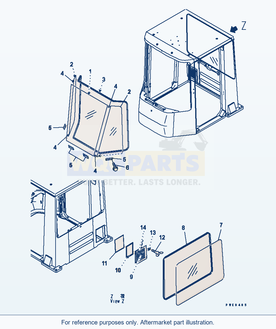 Komatsu WA380-3 Rops Cab (Window)(#54001-) parts diagram