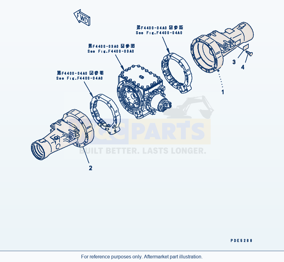 Komatsu WA380-3 Front Axle (Axle Housing) parts diagram