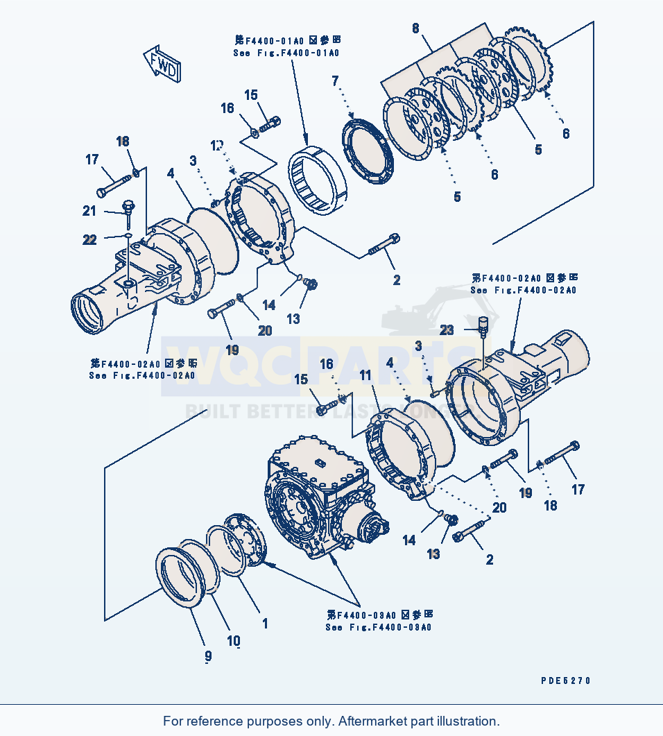 Komatsu WA380-3 Front Axle (Brake And Brake Housing) parts diagram