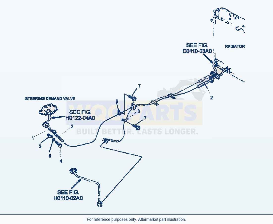 Komatsu WA380-3MC Hydraulic Piping - Steering Oil Cooler Line parts diagram