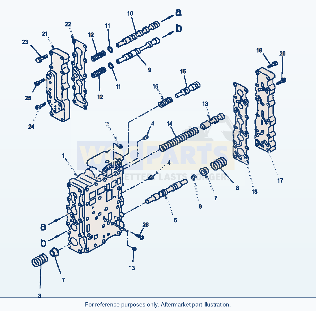 Komatsu WA380-3MC Transmission Control Valve - Lower Valve parts diagram