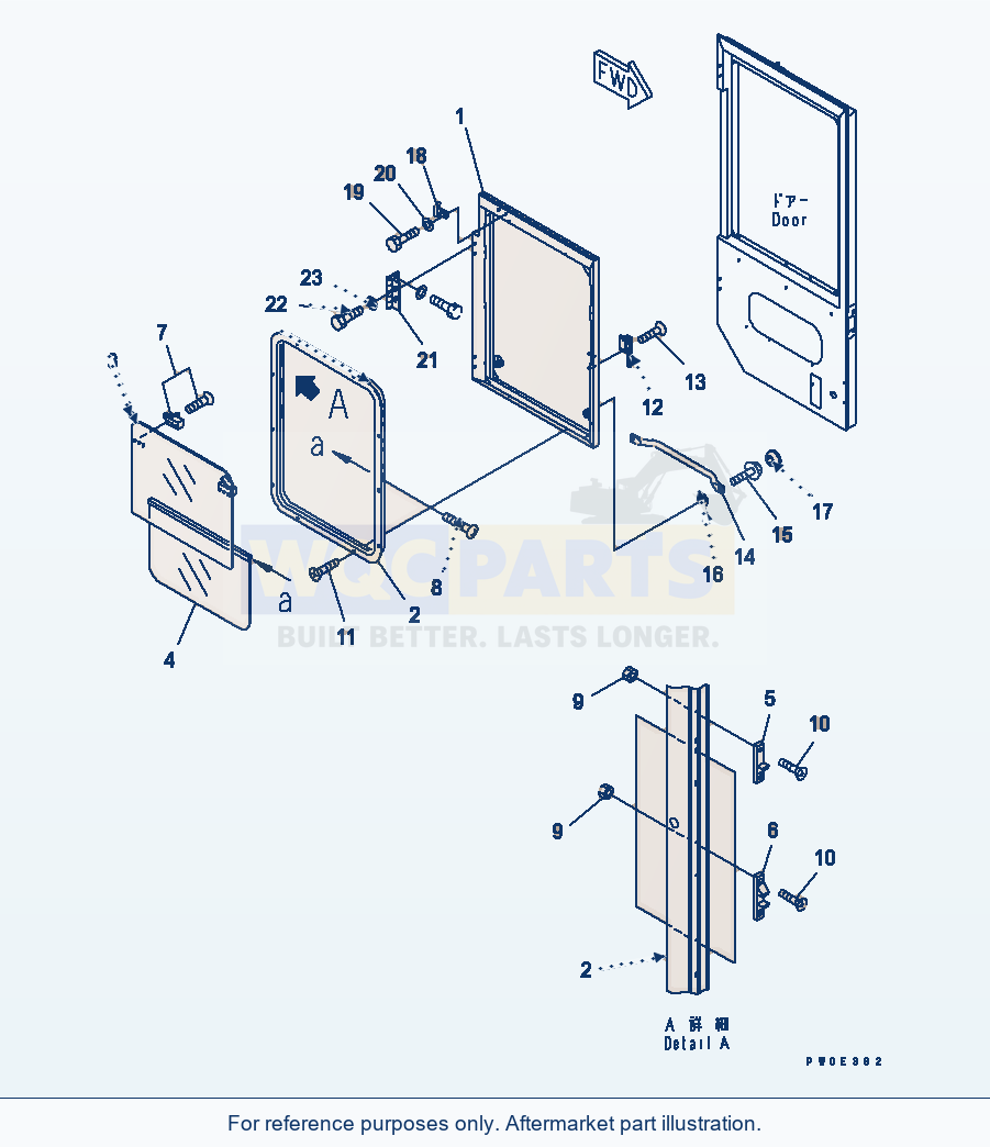 Komatsu WA380-5-SN 2-Persons Cab (Door, R.H., Window) parts diagram