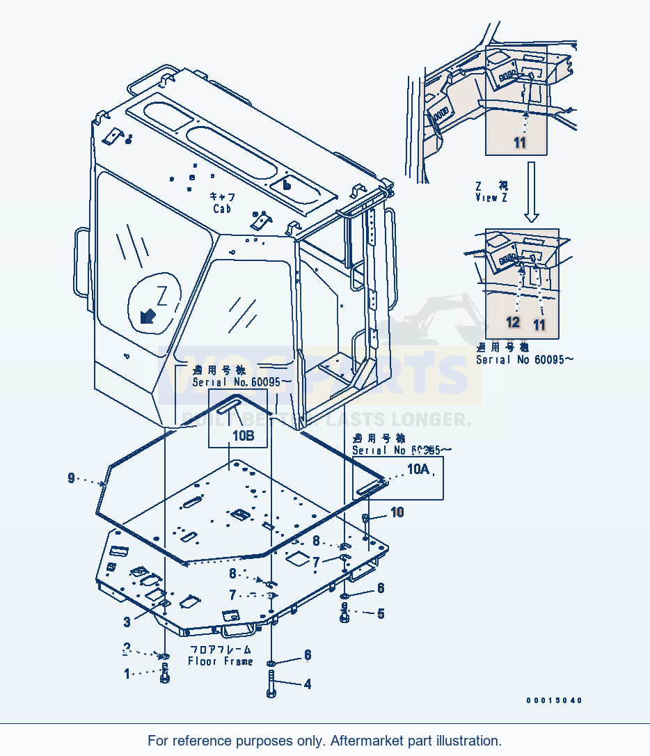 Komatsu WA380-5-SN 2-Persons Cab (Mouting Parts) Window) parts diagram