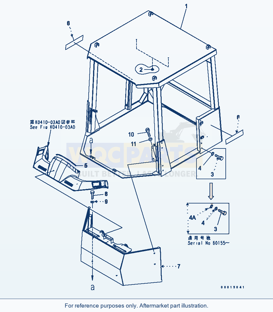 Komatsu WA380-5-SN Head Guard Canopy (For Tunnel Spec.) parts diagram